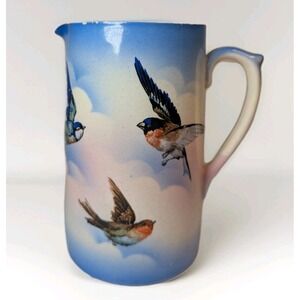 1940 Staffordshire England Blue And White Swallow Grenville Pottery Pitcher Bird